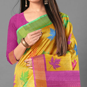 Multicolor Casual Wear Leaf Cotton silk Saree