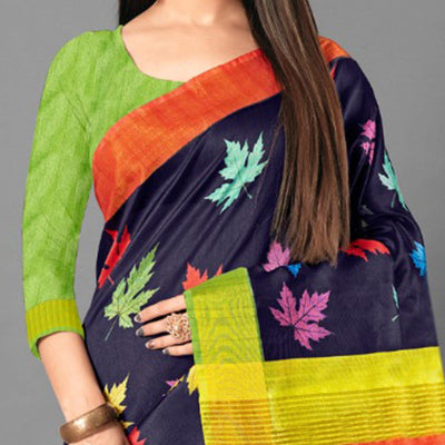 Multicolor Casual Wear Leaf Cotton silk Saree