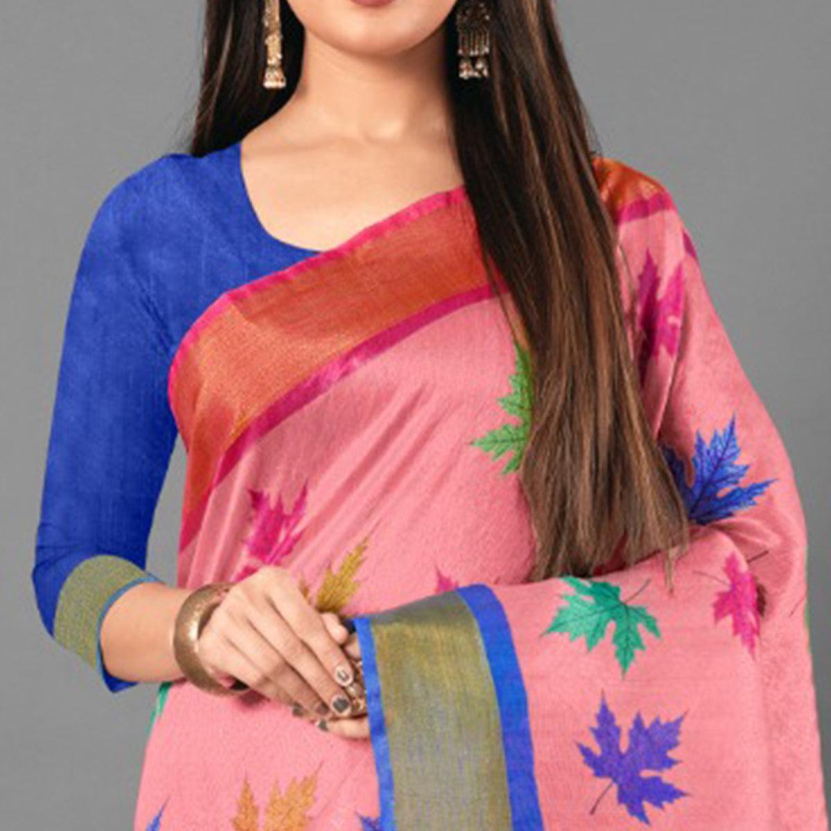 Multicolor Casual Wear Leaf Cotton silk Saree