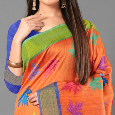 Multicolor Casual Wear Leaf Cotton silk Saree