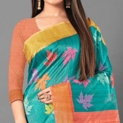 Multicolor Casual Wear Leaf Cotton silk Saree
