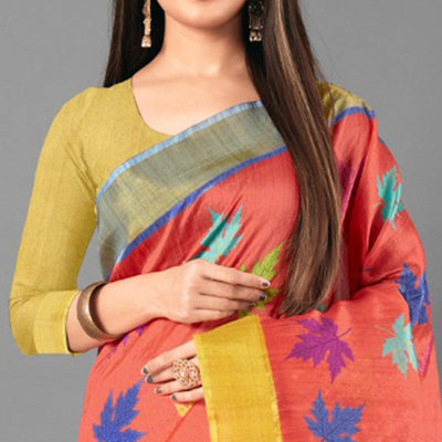 Multicolor Casual Wear Leaf Cotton silk Saree