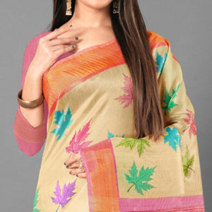 Multicolor Casual Wear Leaf Cotton silk Saree