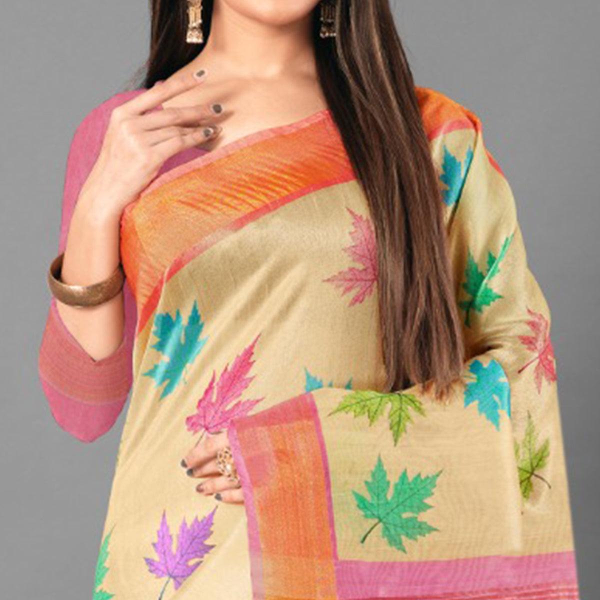 Multicolor Casual Wear Leaf Cotton silk Saree
