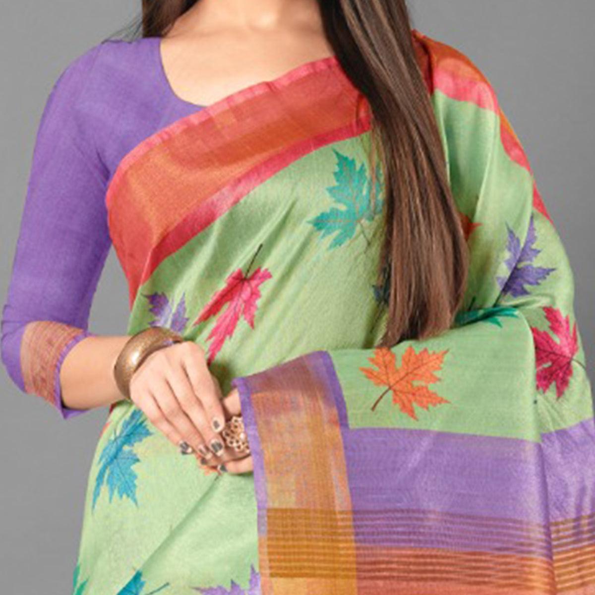 Multicolor Casual Wear Leaf Cotton silk Saree