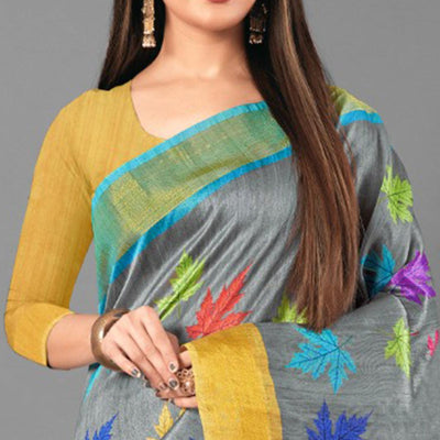 Multicolor Casual Wear Leaf Cotton silk Saree