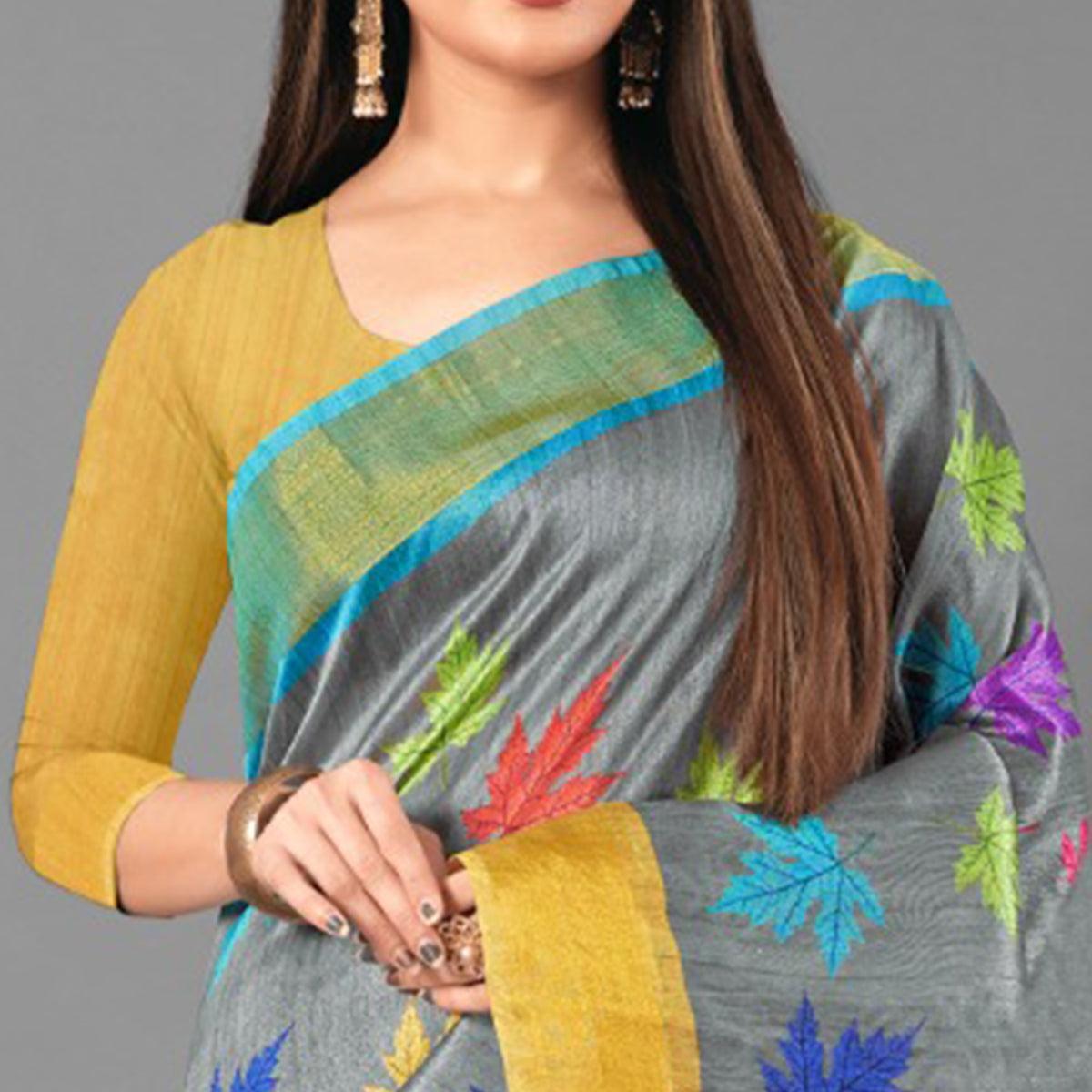 Multicolor Casual Wear Leaf Cotton silk Saree