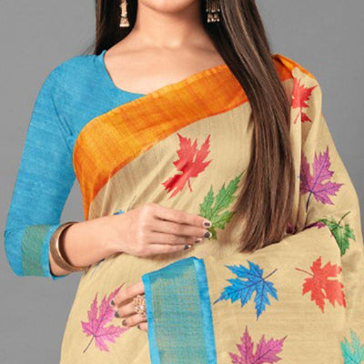 Multicolor Casual Wear Leaf Cotton silk Saree