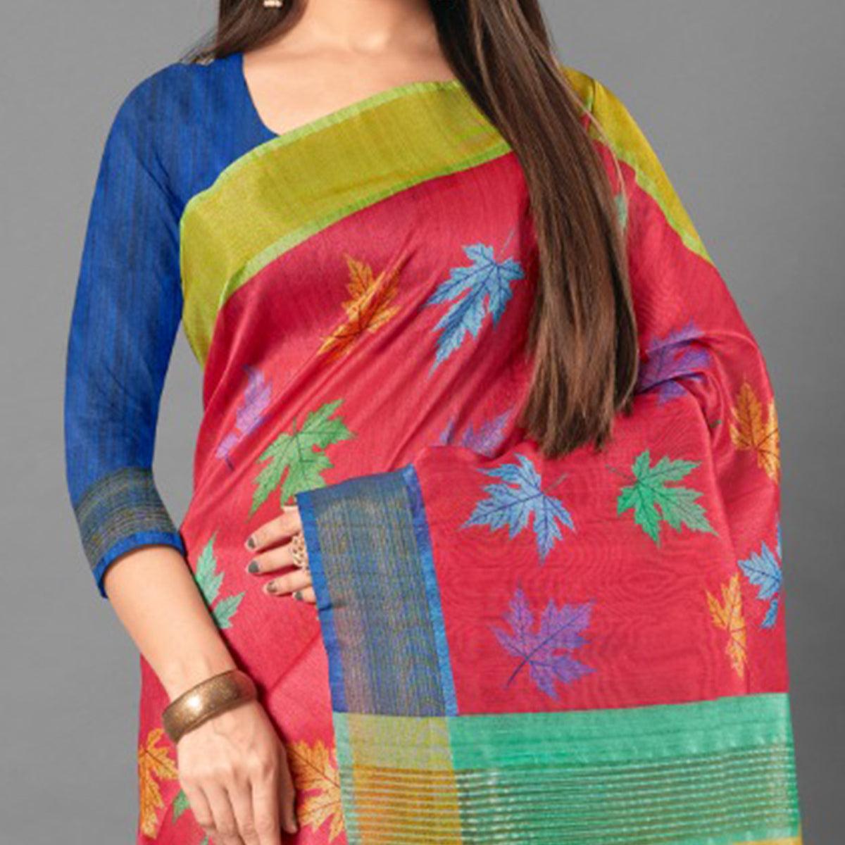 Multicolor Casual Wear Leaf Cotton silk Saree