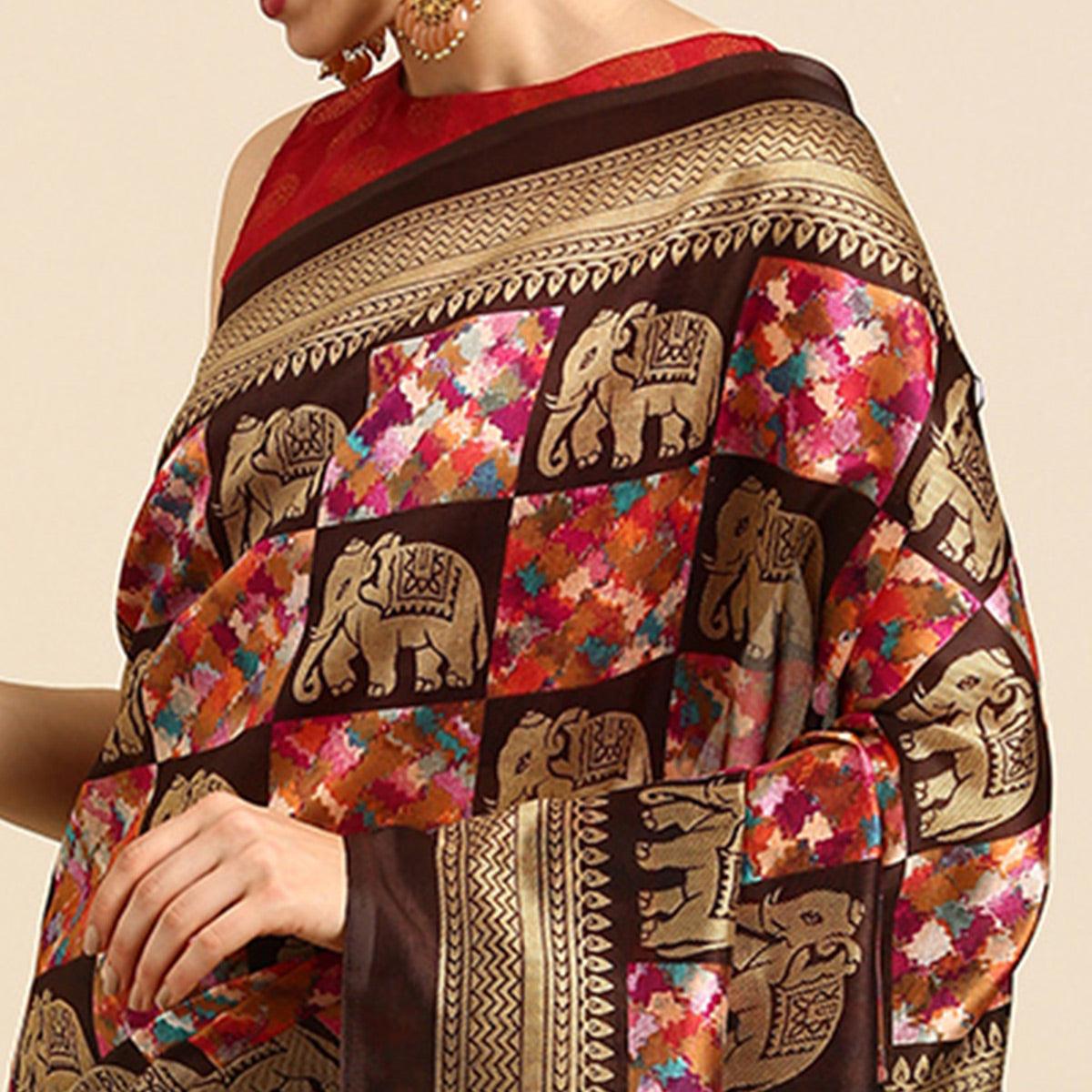 Multicolor Casual Wear Printed Art Silk Saree