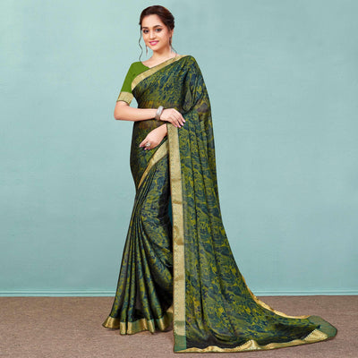Multicolor Casual Wear Printed  Chiffon Saree With Banarasi Lace