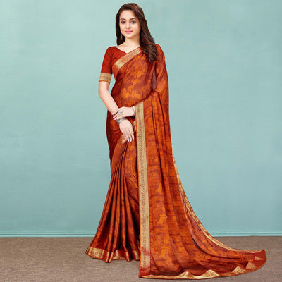 Multicolor Casual Wear Printed  Chiffon Saree With Banarasi Lace