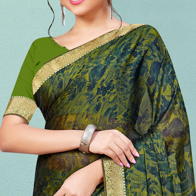 Multicolor Casual Wear Printed  Chiffon Saree With Banarasi Lace