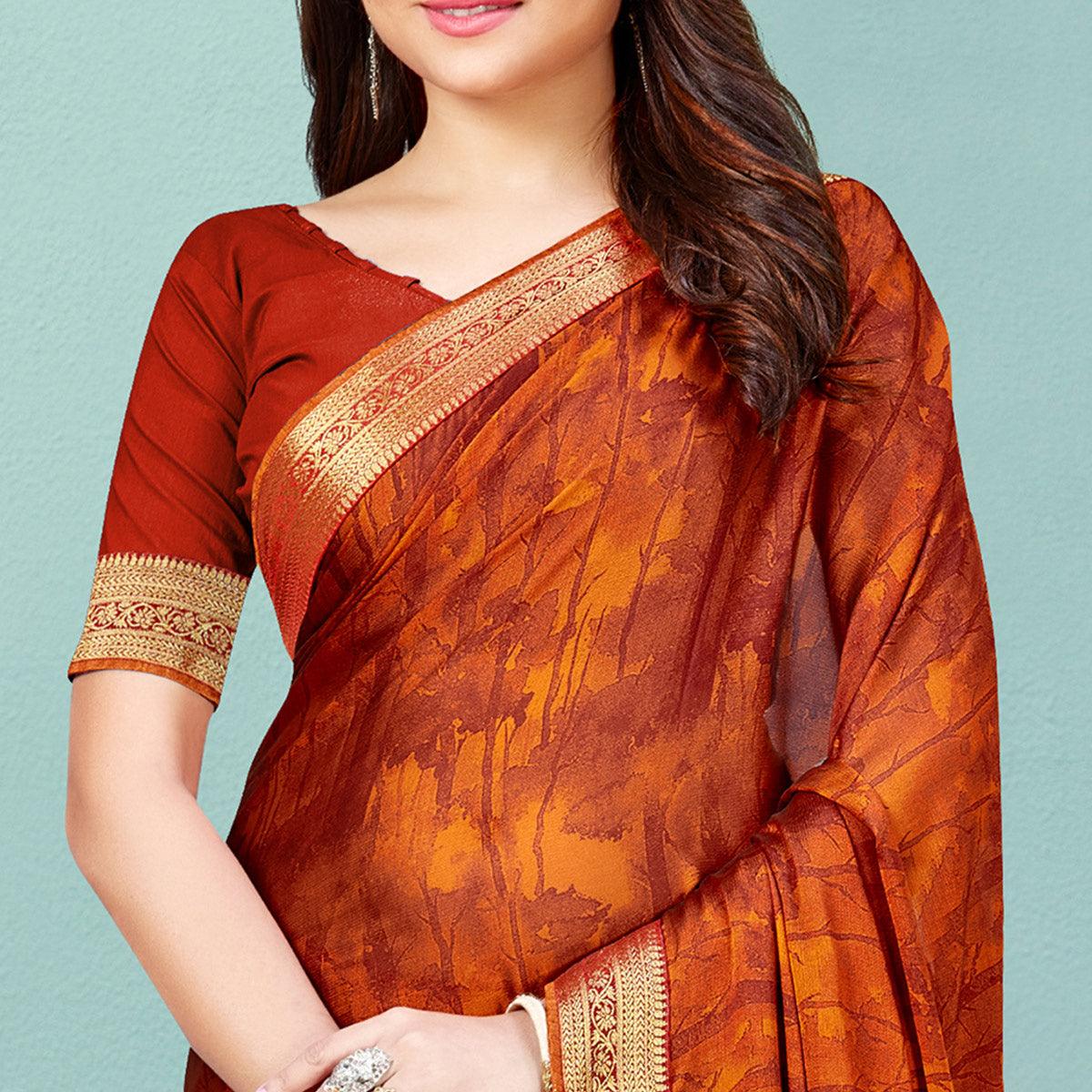 Multicolor Casual Wear Printed  Chiffon Saree With Banarasi Lace