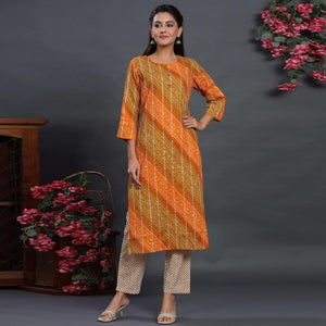 Multicolor Casual Wear Printed Cotton Kurti - Pant Set