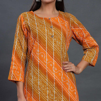 Multicolor Casual Wear Printed Cotton Kurti - Pant Set