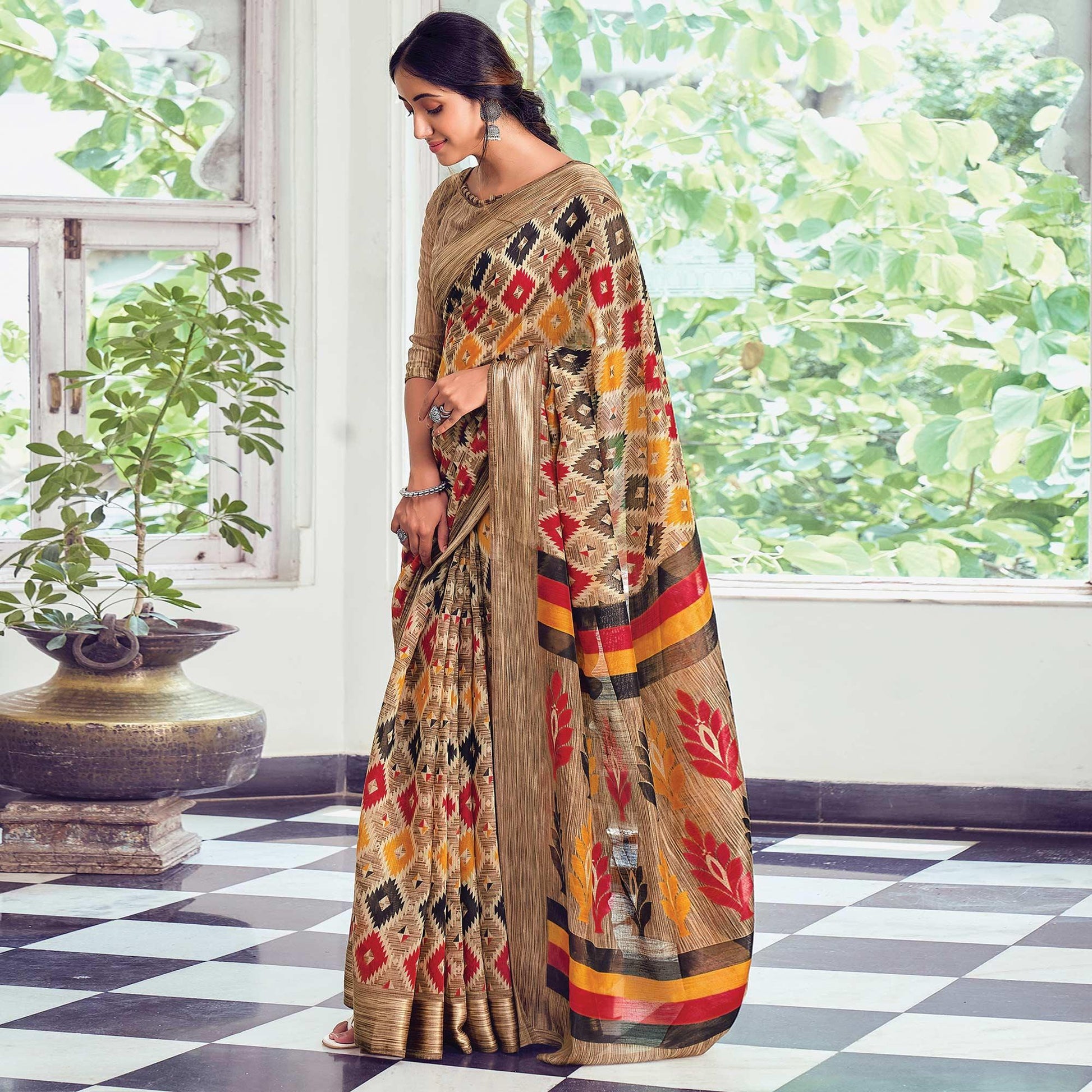 Multicolor Casual Wear Printed Cotton Saree