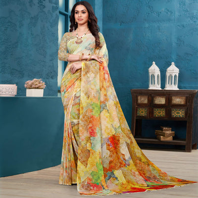Multicolor Casual Wear Printed Georgette Saree