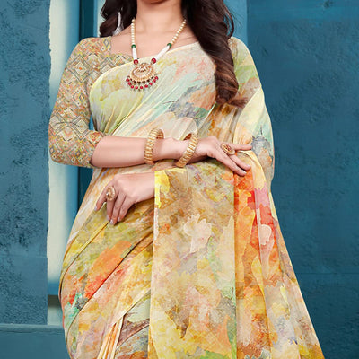 Multicolor Casual Wear Printed Georgette Saree