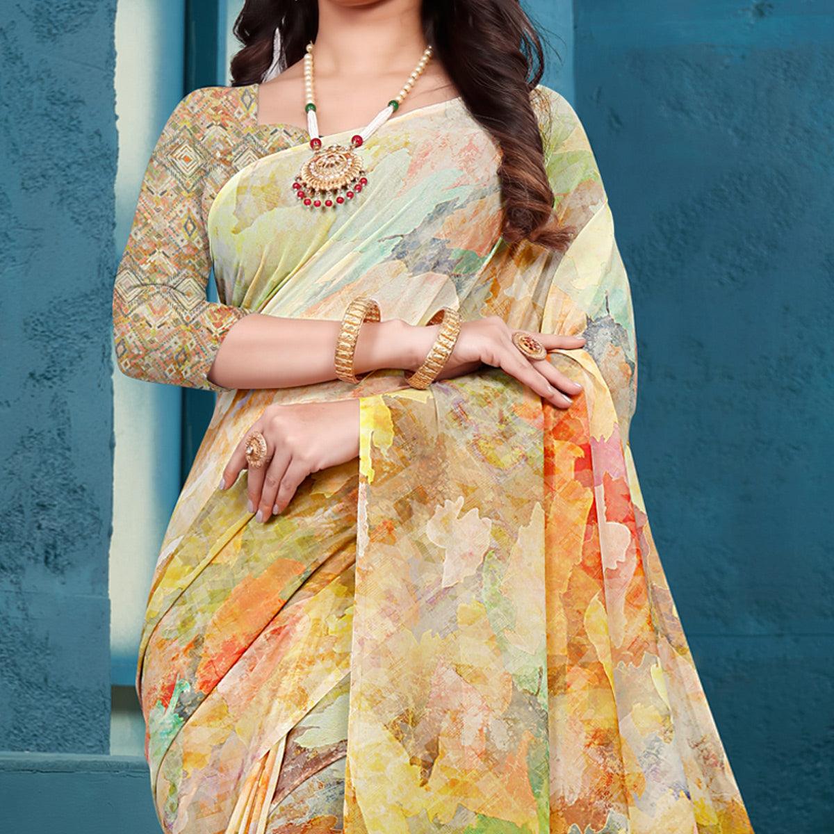 Multicolor Casual Wear Printed Georgette Saree