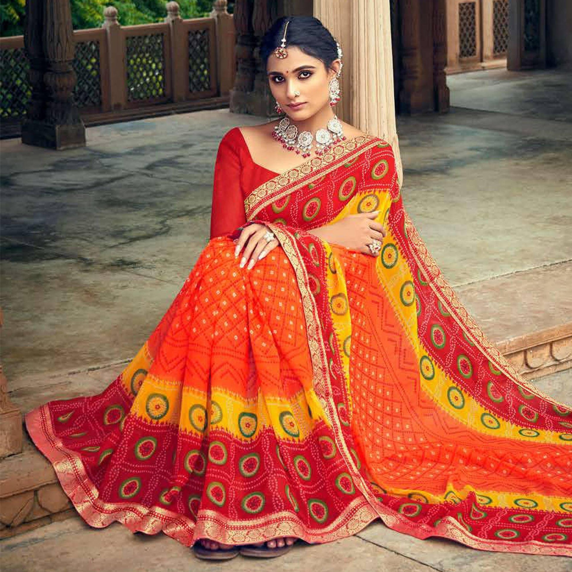 Multicolor Casual Wear Printed Georgette Saree