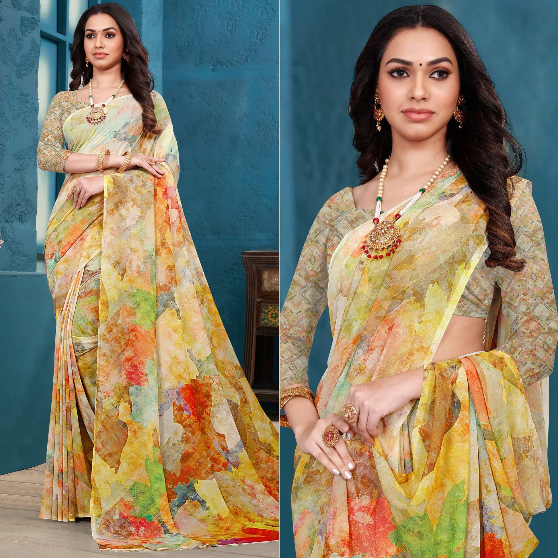 Multicolor Casual Wear Printed Georgette Saree