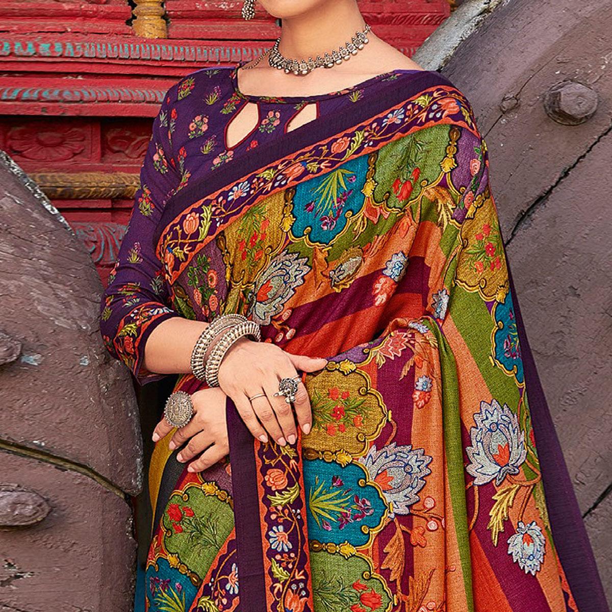Multicolor Casual Wear Printed Silk Saree