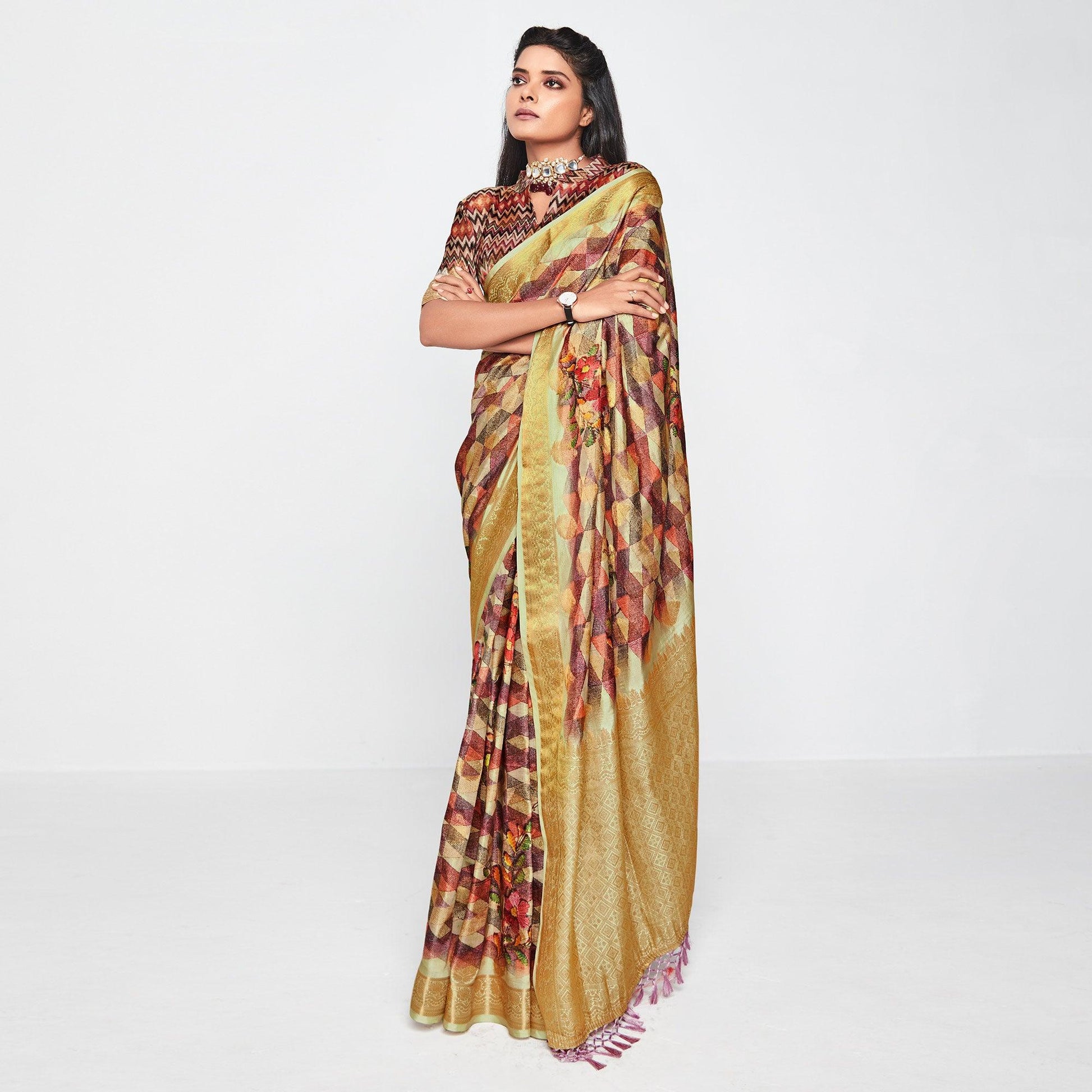 Multicolor Casual Wear Printed Soft Art Silk Saree