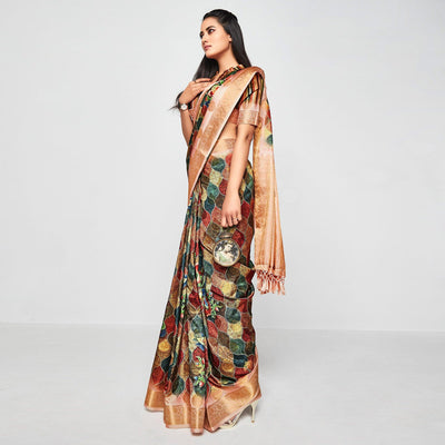 Multicolor Casual Wear Printed Soft Art Silk Saree