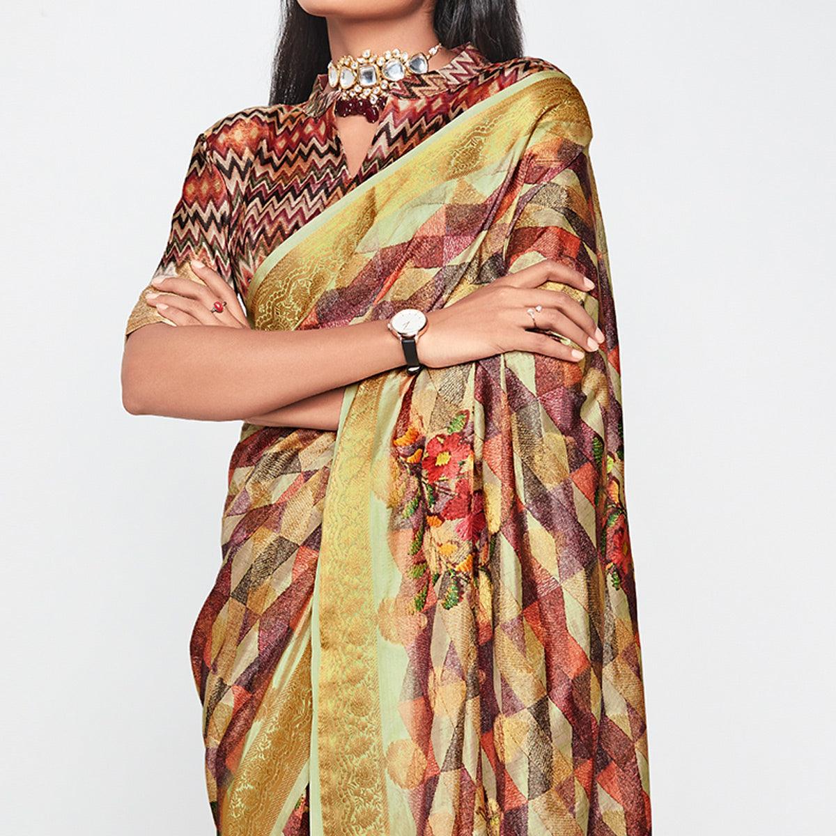 Multicolor Casual Wear Printed Soft Art Silk Saree