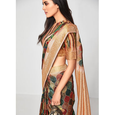 Multicolor Casual Wear Printed Soft Art Silk Saree