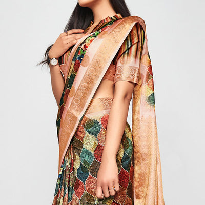 Multicolor Casual Wear Printed Soft Art Silk Saree