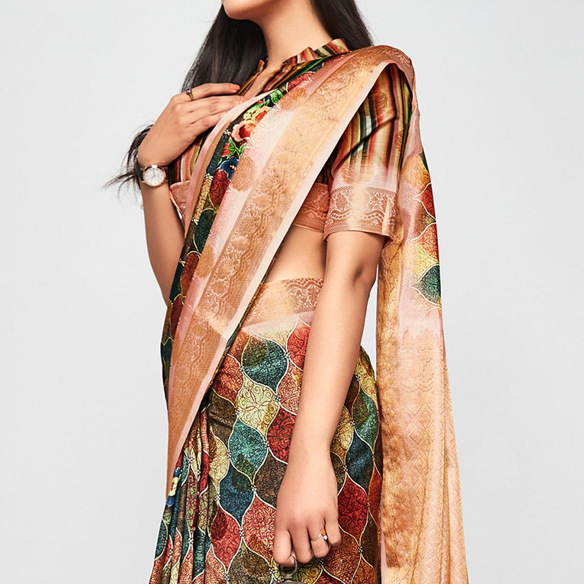 Multicolor Casual Wear Printed Soft Art Silk Saree