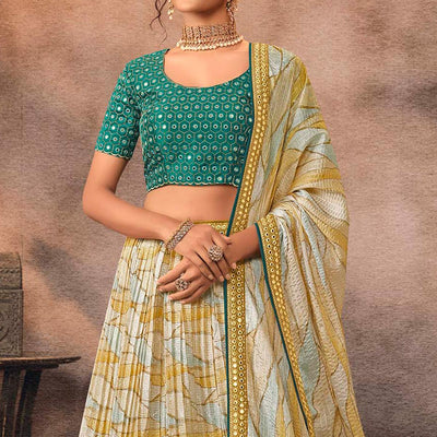 Multicolor Digital Printed-Embellished Chiffon Lehenga Choli