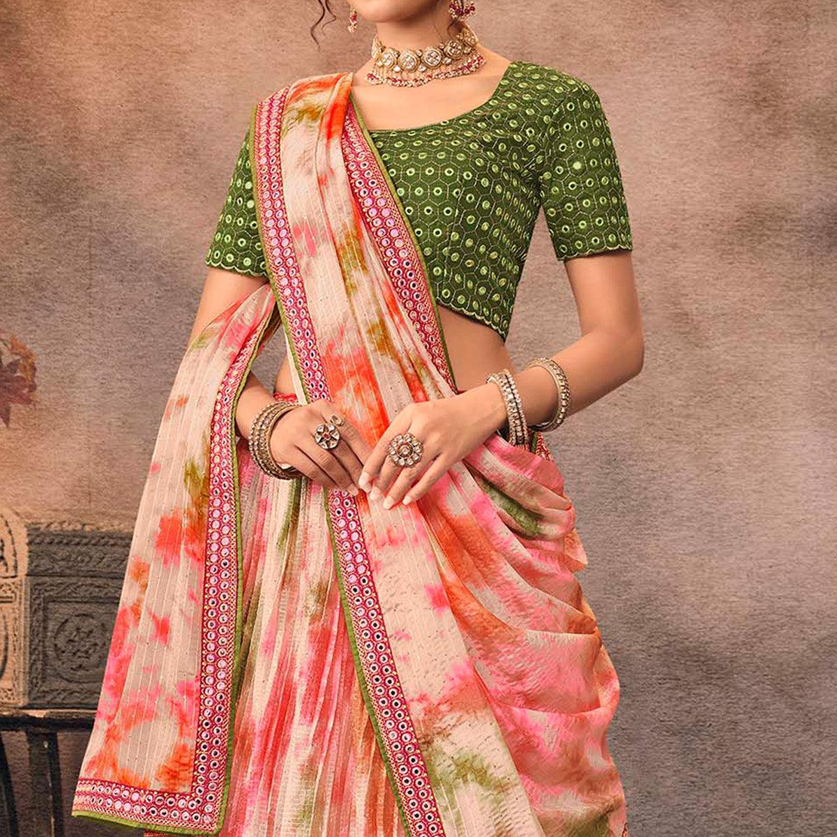 Multicolor Digital Printed-Embellished Chiffon Lehenga Choli