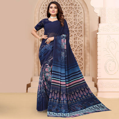 Multicolor Digital Printed Georgette Saree