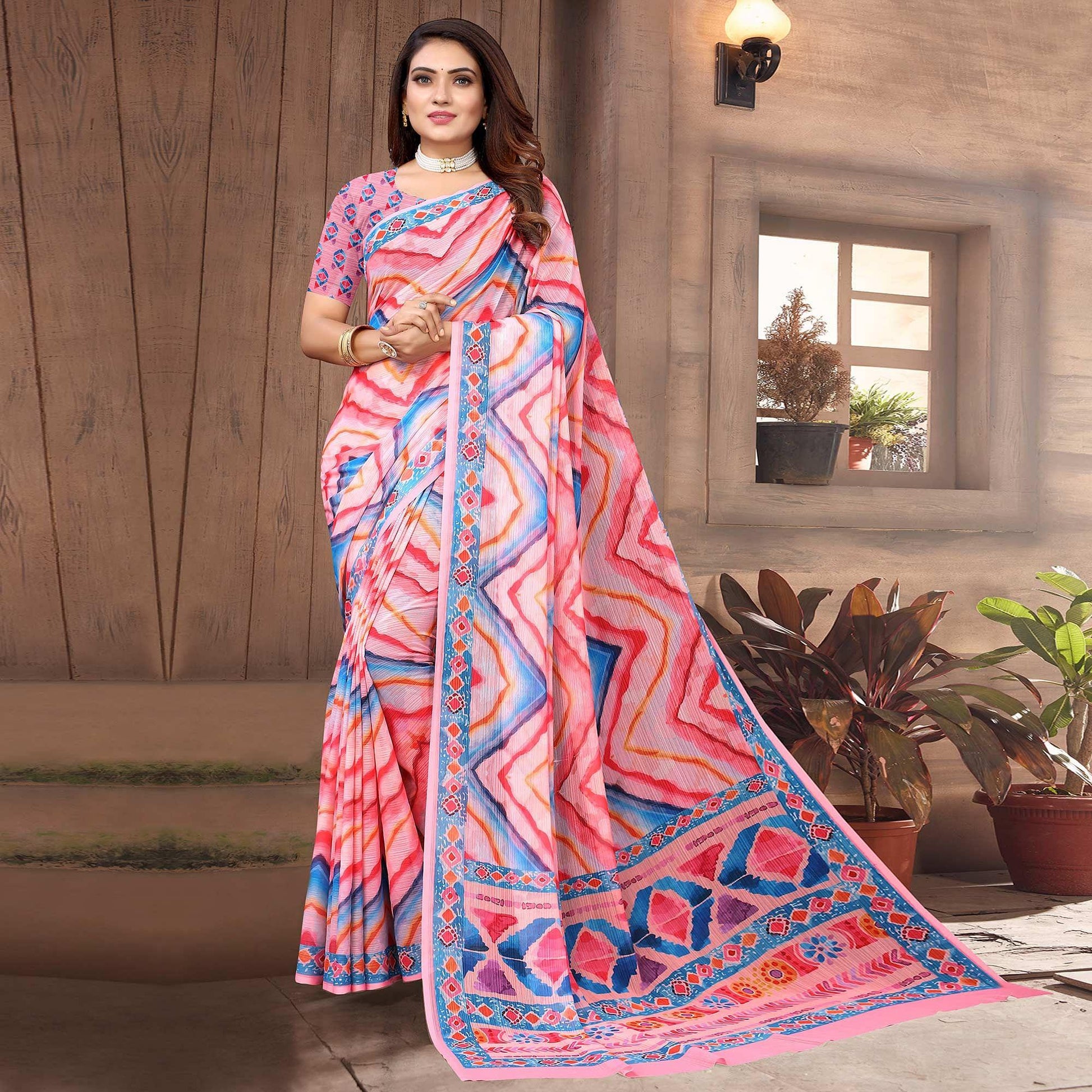 Multicolor Digital Printed Georgette Saree