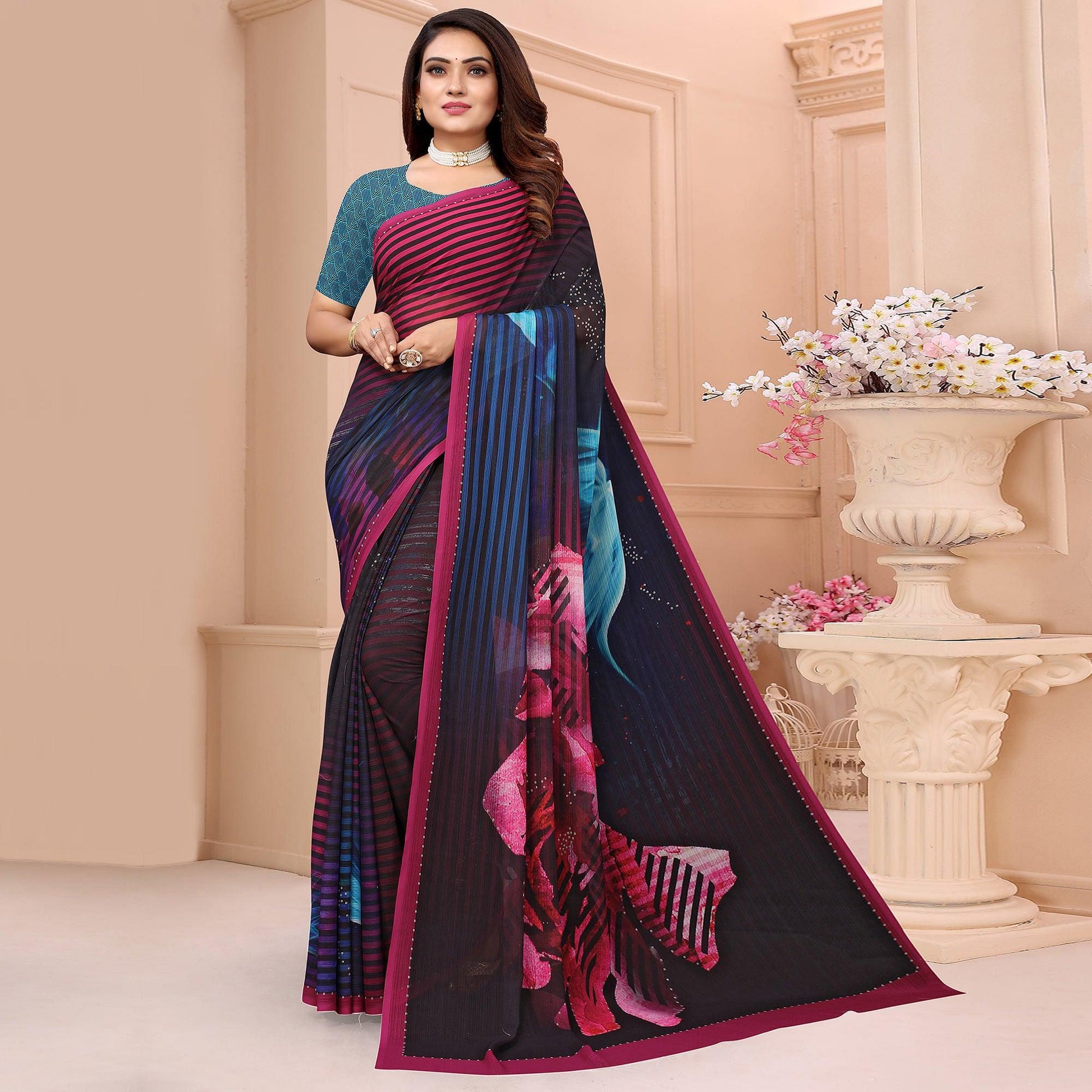Multicolor Digital Printed Georgette Saree