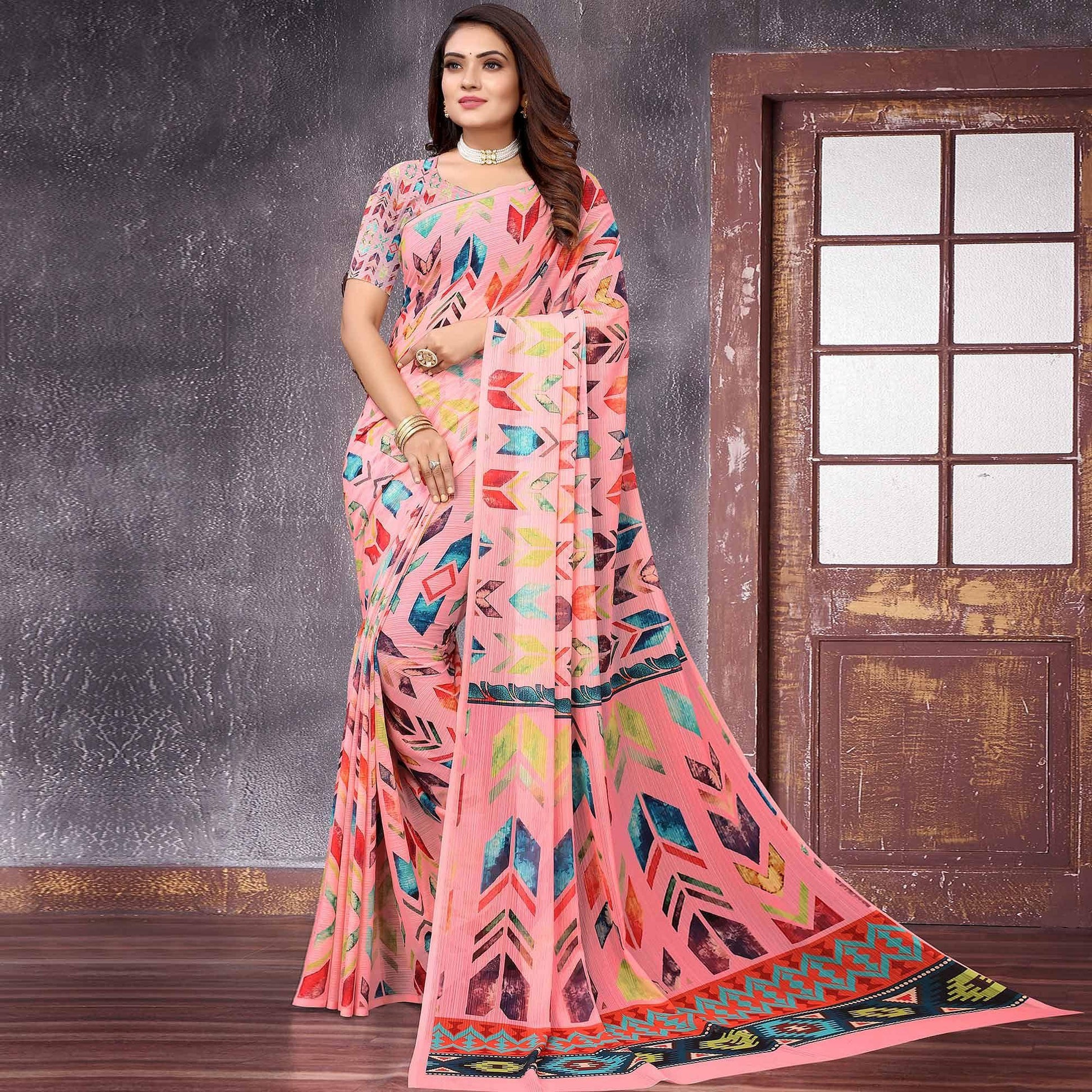Multicolor Digital Printed Georgette Saree