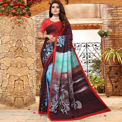 Multicolor Digital Printed Georgette Saree