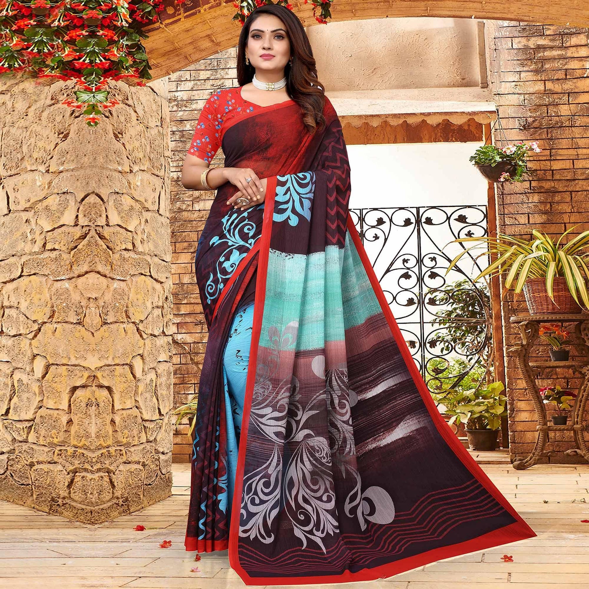 Multicolor Digital Printed Georgette Saree
