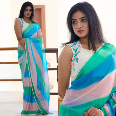 Multicolor Digital Printed Georgette Saree