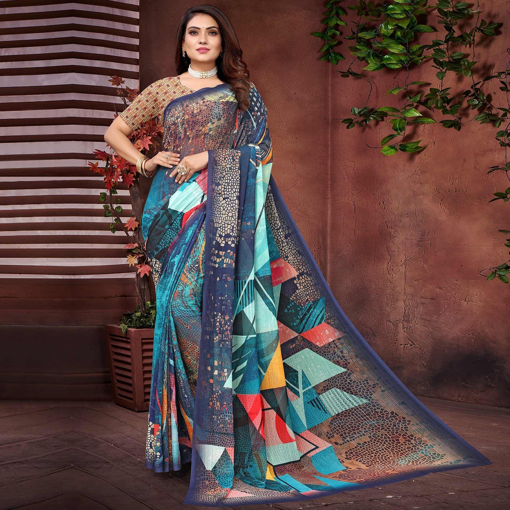 Multicolor Digital Printed Georgette Saree