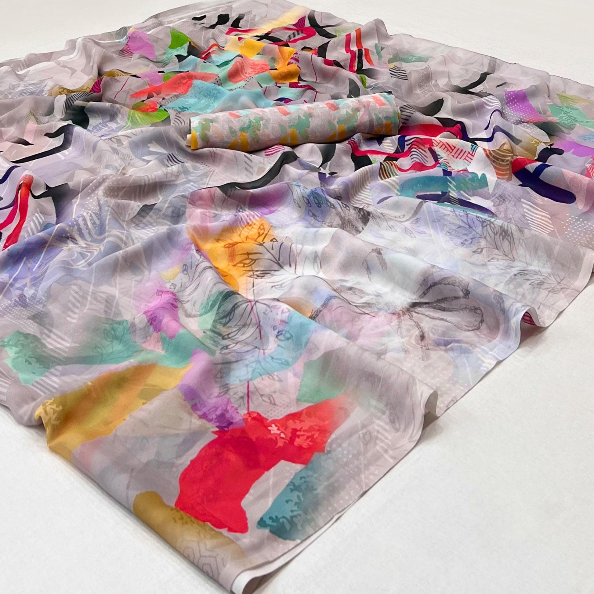 Multicolor Digital Printed Georgette Saree