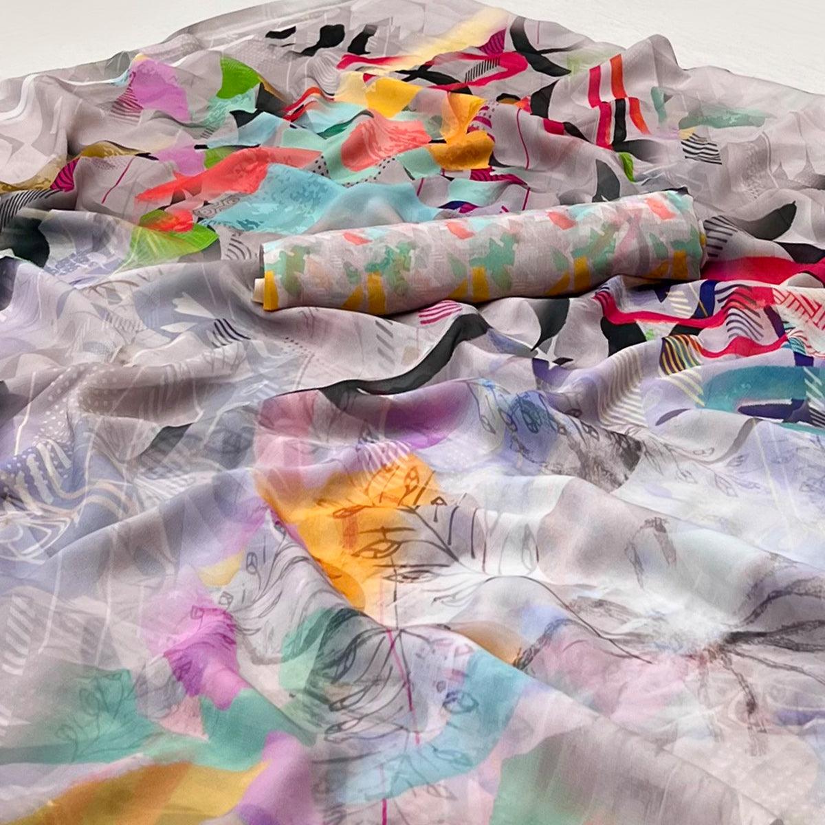 Multicolor Digital Printed Georgette Saree