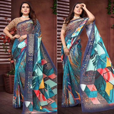Multicolor Digital Printed Georgette Saree