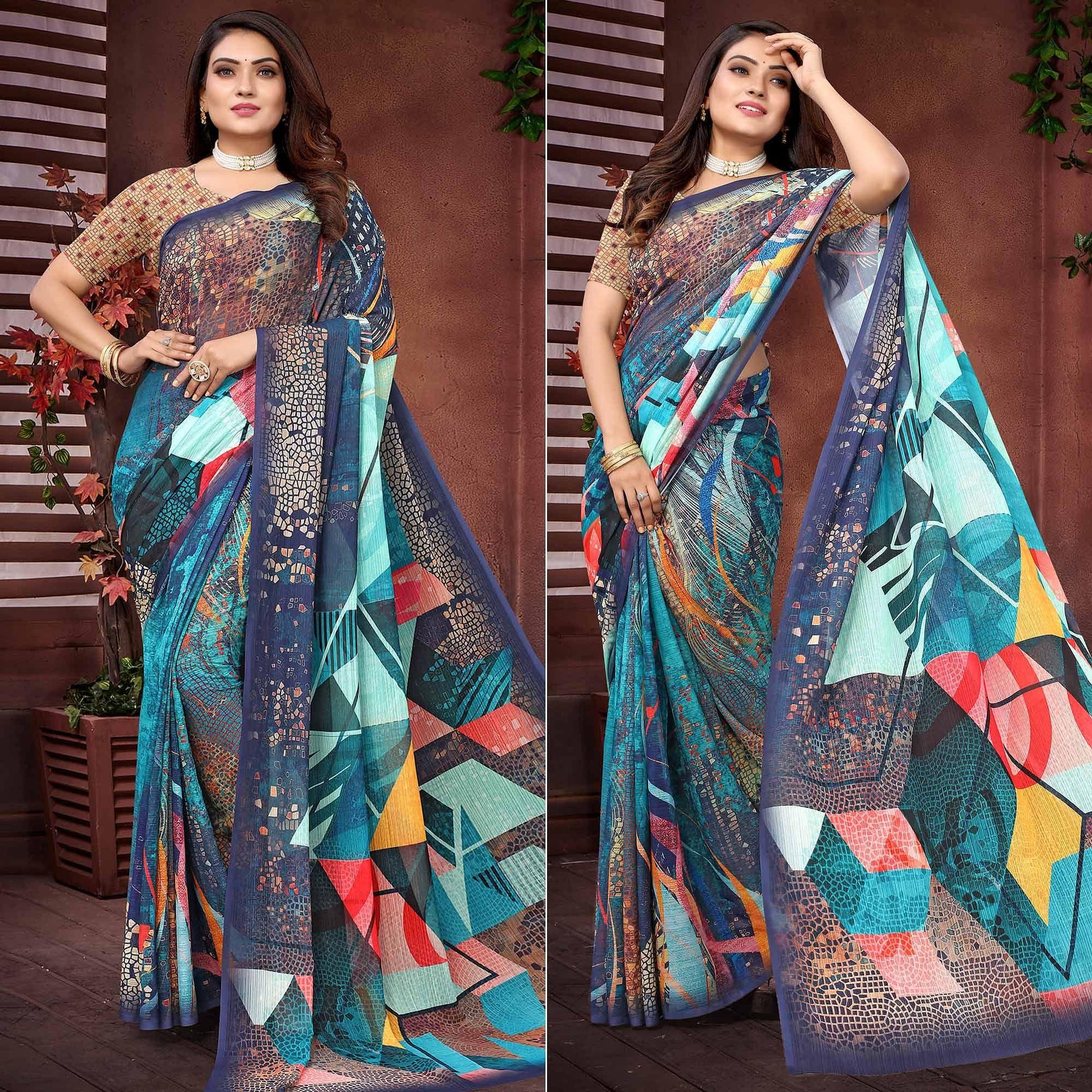 Multicolor Digital Printed Georgette Saree