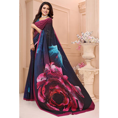 Multicolor Digital Printed Georgette Saree