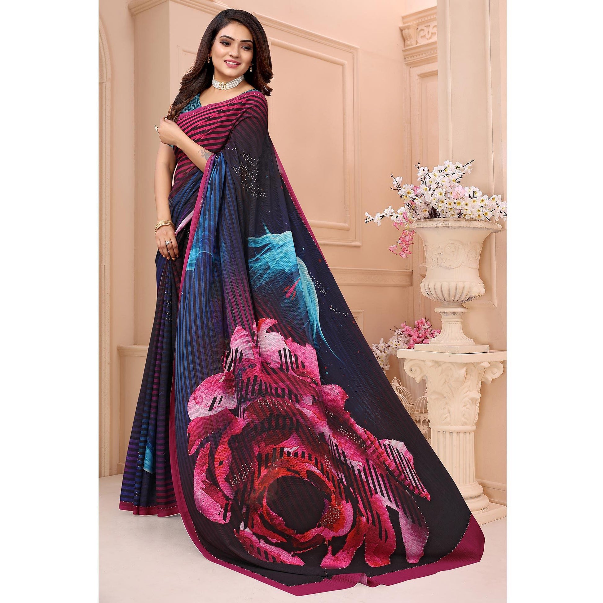 Multicolor Digital Printed Georgette Saree