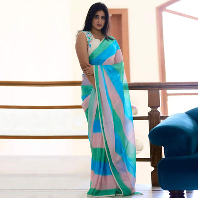 Multicolor Digital Printed Georgette Saree